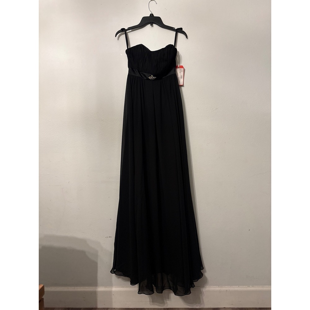 Priscilla Gown Women 4 Black New Chiffon Empire Waist Crystal Brooch Maxi Dress